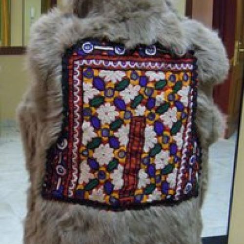 Chaleco de piel con apliques de tela pakistaní, trasero (2)