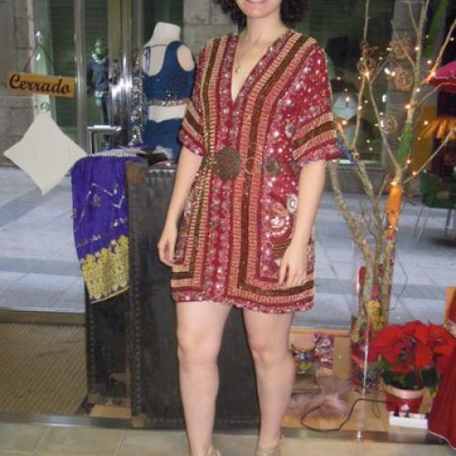 Abrigo vestido joya confeccionado con  saree de India (delantero)