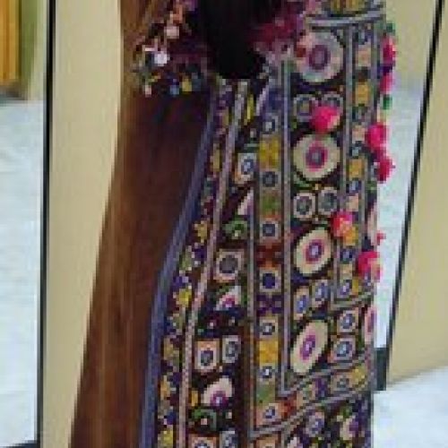 Vestido combinando telas indias y ante (lateral)