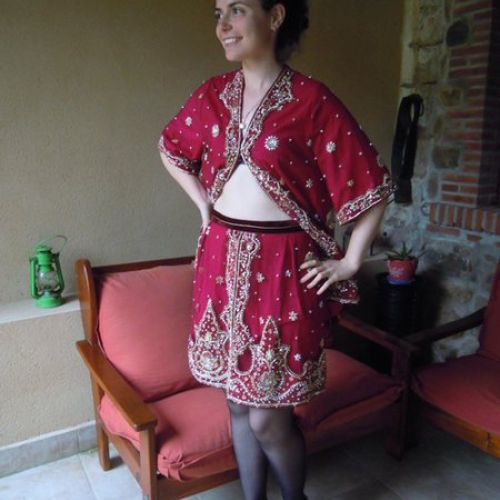 Falda joya confeccionado con saree de India (delantero)