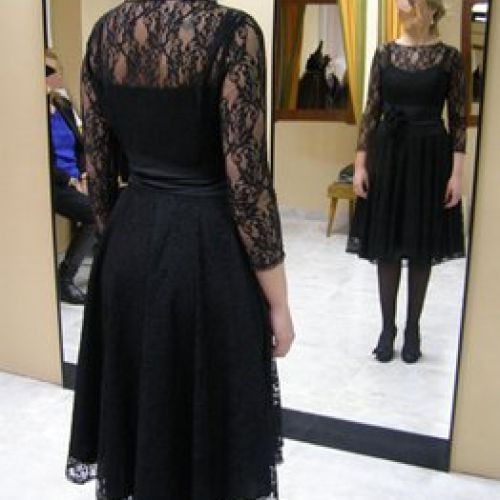 Vestido encaje negro con fajín (7)