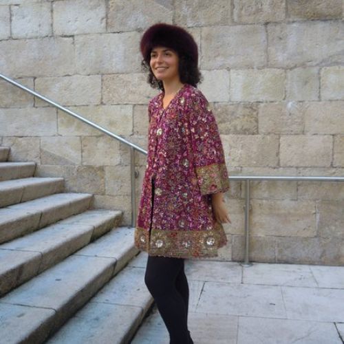 Abrigo joya confeccionado con saree de India (delantero)