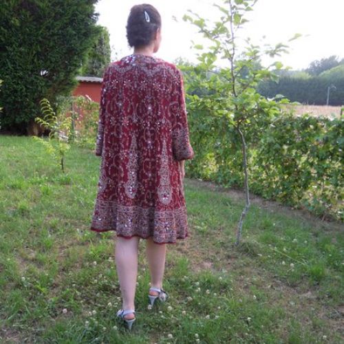 Abrigo joya confeccionado con saree de India (trasero)