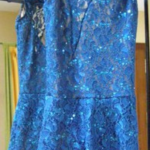 Diseño y confección. Maillot de encaje azul. Delantero (1). (Confección en el año 2010)