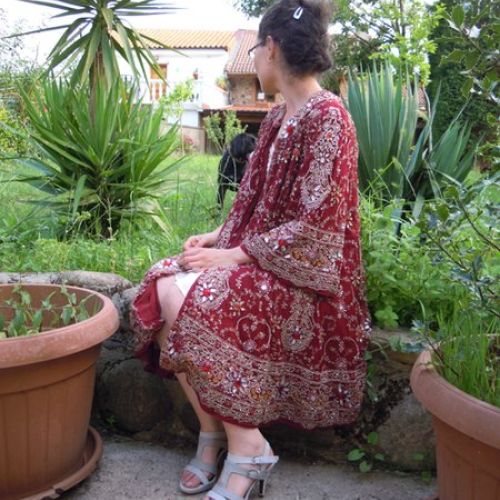 Abrigo joya confeccionado con saree de India (detalle lateral)