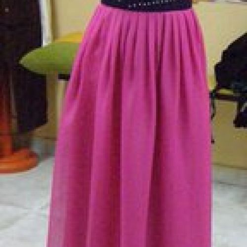 Vestido rosa y fajín morado, resultado final, delantero (confeccionado en el año 2012)