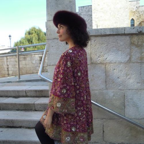 Abrigo joya confeccionado con saree de India (trasero)