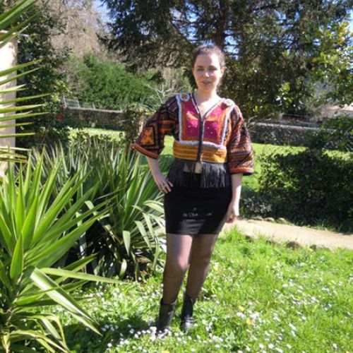 Chaqueta étnico vintage confeccionada con telas de Afganistán y flecos de cuero (3)