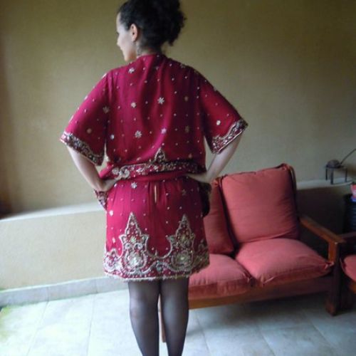 Falda joya confeccionado con saree de India (trasero)